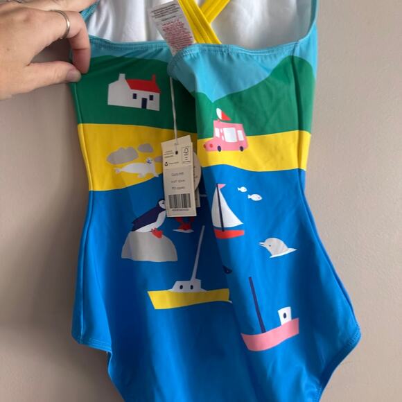 Boden One Piece Girl's Bathing Suit Coastal Scene Beach Swim 11-12 Years New - Picture 3 of 7
